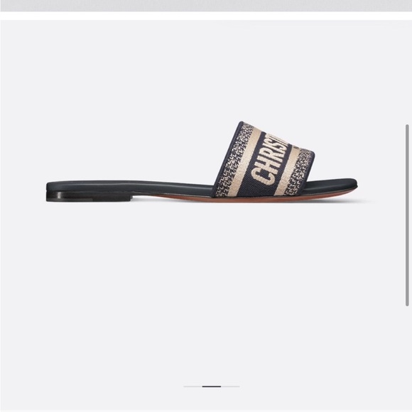 Dior Dway Slide Sandal Deep Blue Embroidered Cotton Logo open toe size 39 - Picture 3 of 13